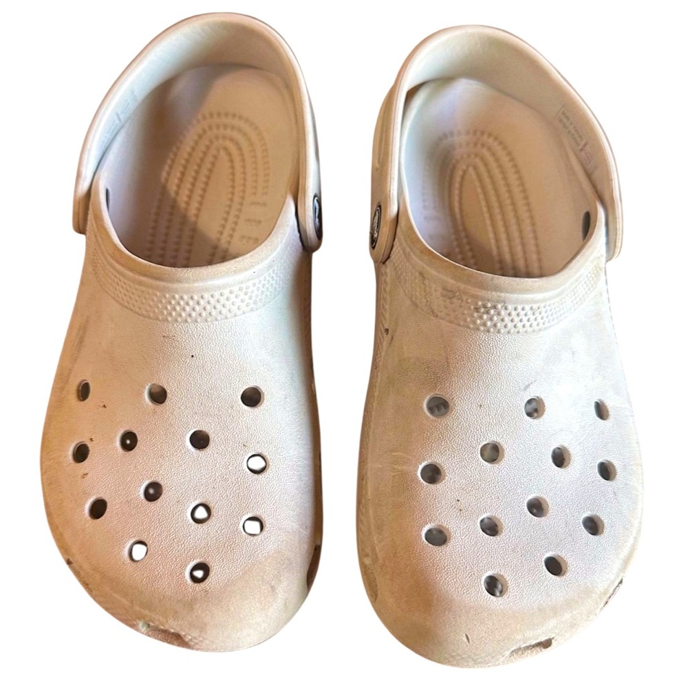 CROCS Youth Cream Sand Crocs Classic Clog Slip-On Shoes | Size J2
